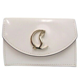 Christian Louboutin Loubi Wallet Two Tone Tri fold Vernis Leather White